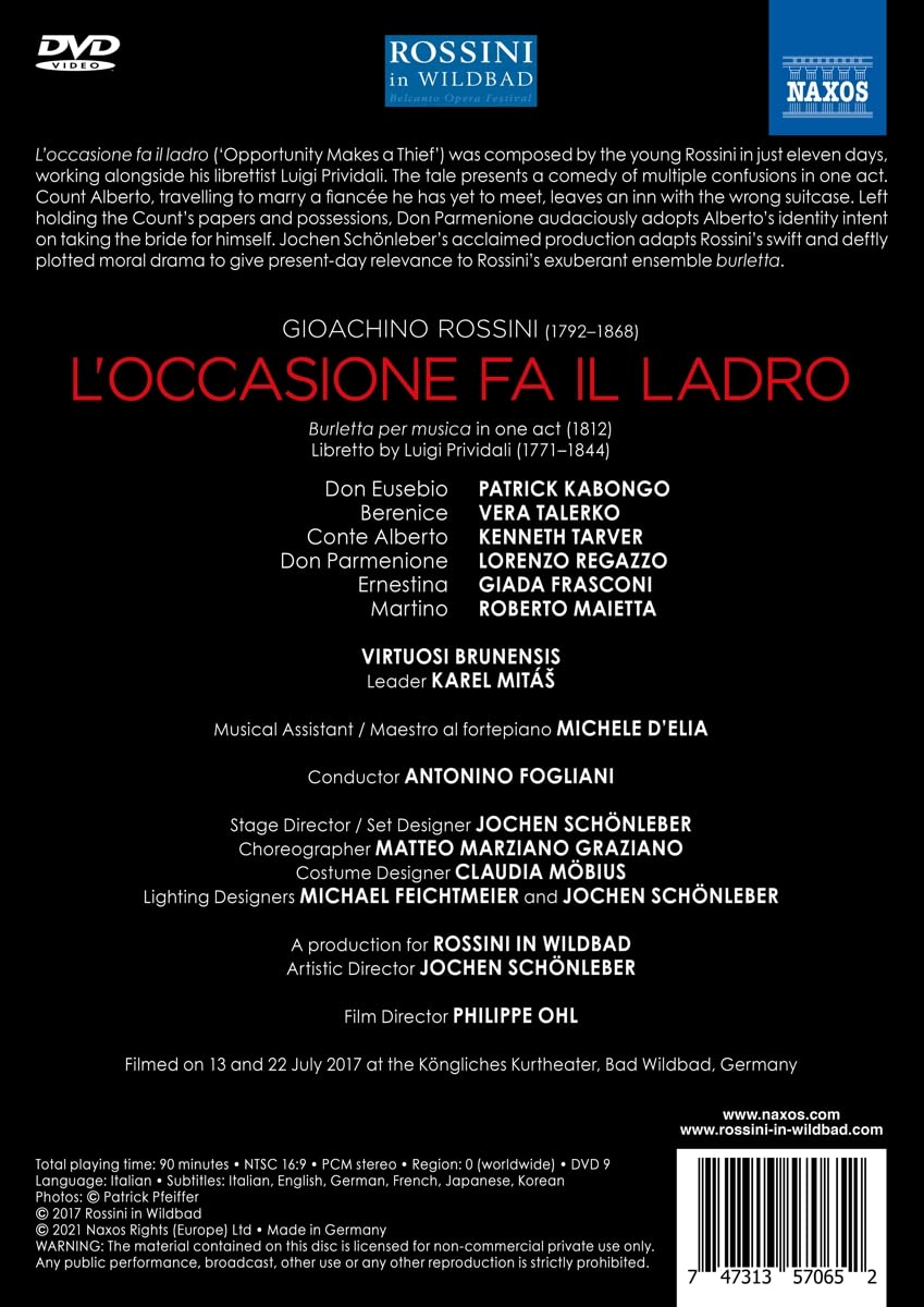 Antonino Fogliani 로시니: 오페라 '도둑의 기회' (Rossini: L'Occasione fa il Ladro) 