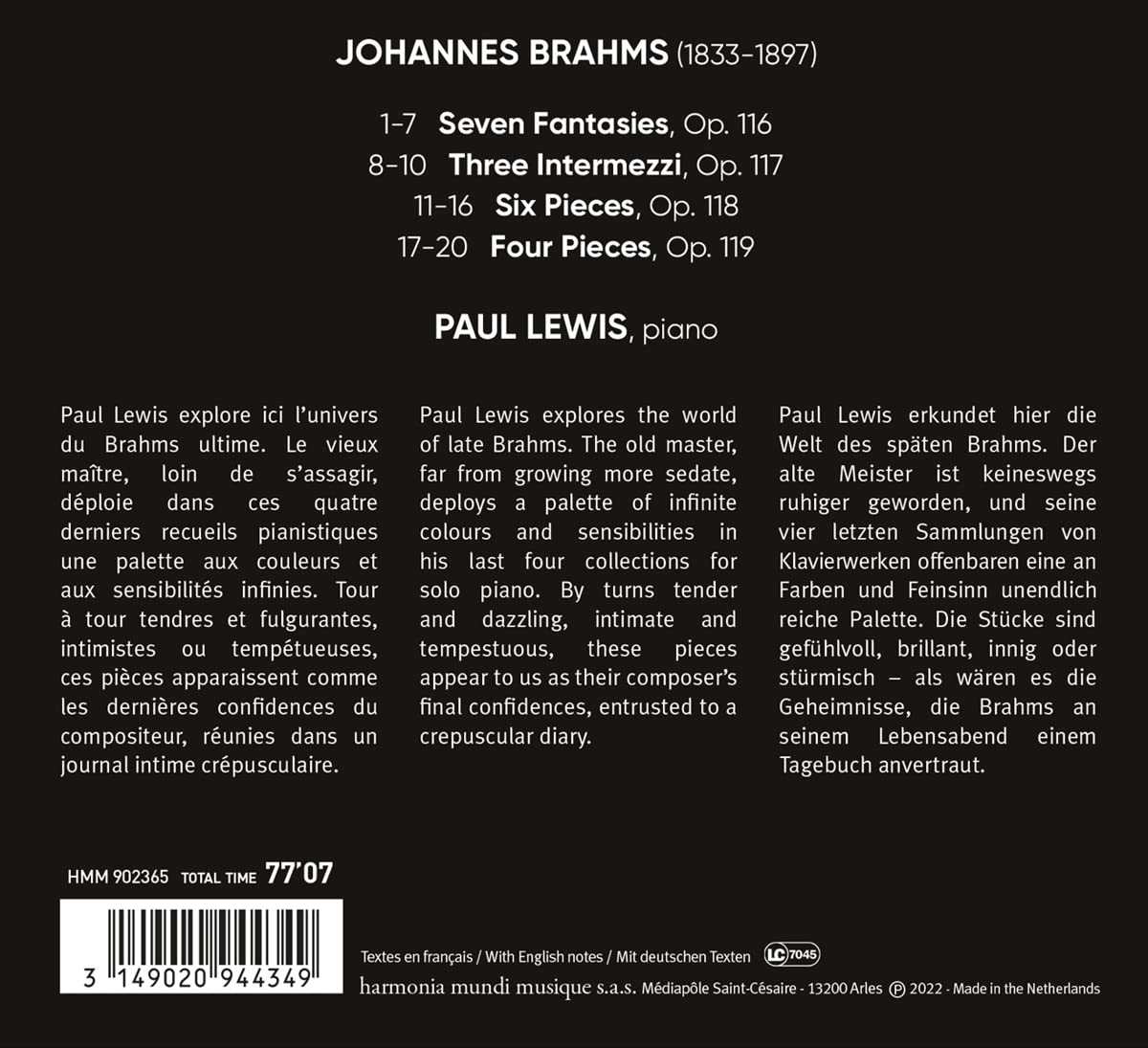 Paul Lewis 브람스: 후기 피아노 소품집 - 폴 루이스 (Brahms: Late Piano Works Opp.116-119) 