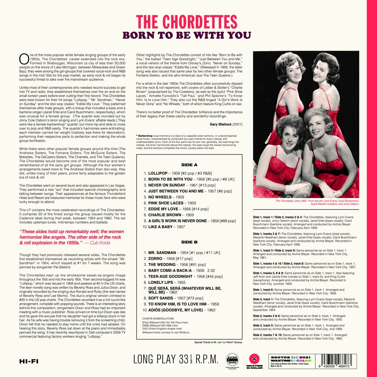 The Chordettes (더 코데츠) - Born To Be With You: The Hits [핑크 컬러 LP] 