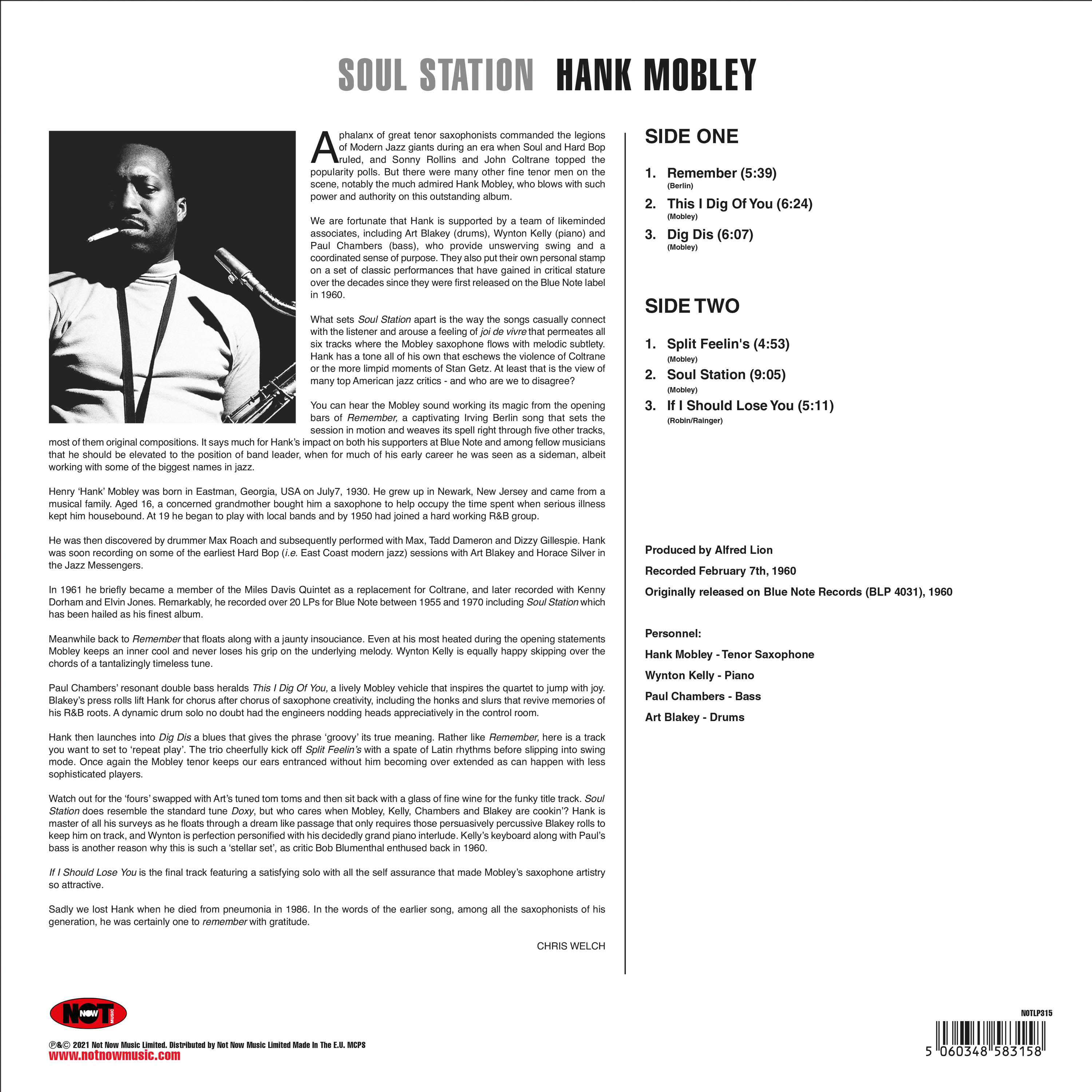 Hank Mobley (행크 모블리) - Soul Station with Art Blakey, Wynton Kelly, Paul Chambers [LP] 