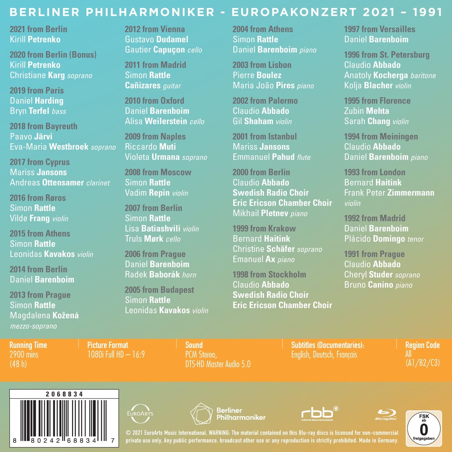 베를린 필 유로파 콘서트 30주년 기념 블루레이 박스세트 (Berliner Philharmoniker 30 years of EUROPAKONZERT 1991-2021)