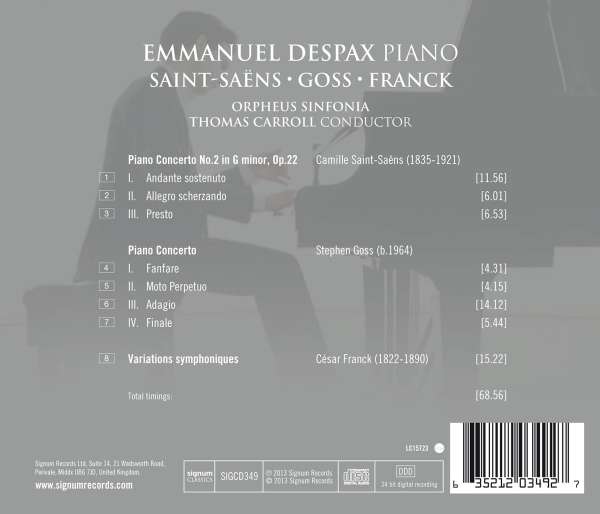 Emmanuel Despax 생상스 / 고스: 피아노 협주곡 외 - 엠마누엘 데스팍 (Saint-Saens: Piano Concerto No.2 Op.22 / Goss: Piano Concerto)