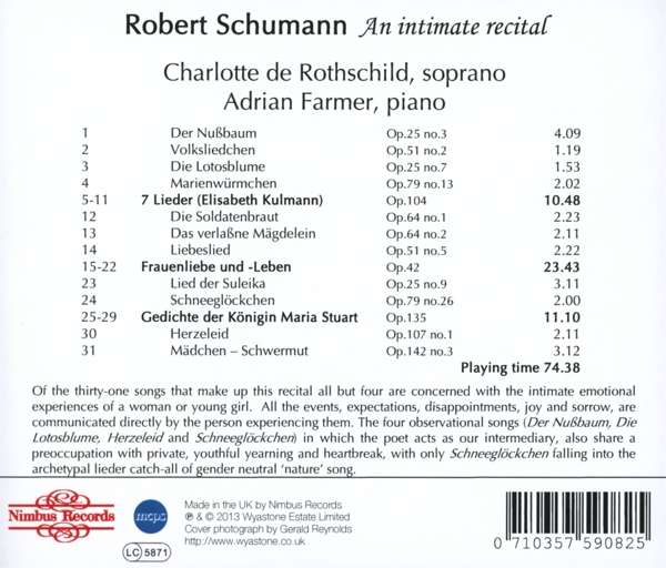 Charlotte de Rothschild 슈만: 가곡 모음집 (Schumann: An intimate recital) 