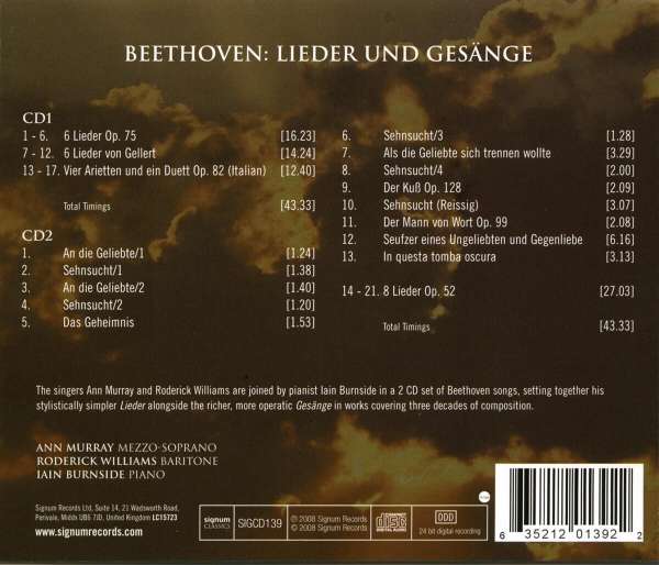 Ann Murray / Roderick Williams 베토벤: 가곡 모음집 (Beethoven: Lieder und Gesange) 