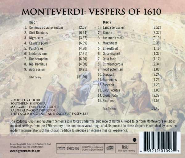 Ralph Allwood 몬테베르디: 성모마리아의 저녁기도 (Monteverdi: The Vespers of 1610) 