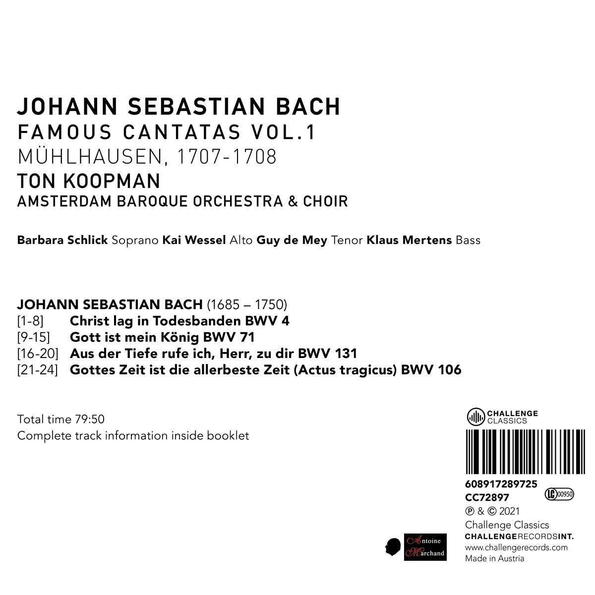 Ton Koopman 바흐: 걸작 칸타타 1집 - 뮐하우젠 시대 (Bach: Famous Cantatas Vol. 1 - Muhlhausen 1707-1708)