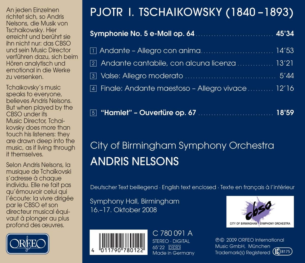 Andris Nelsons 차이코프스키: 교향곡 5번, 환상서곡 `햄릿` (Tchaikovsky: Symphony Op.64, Hamlet Overture Op.67) 