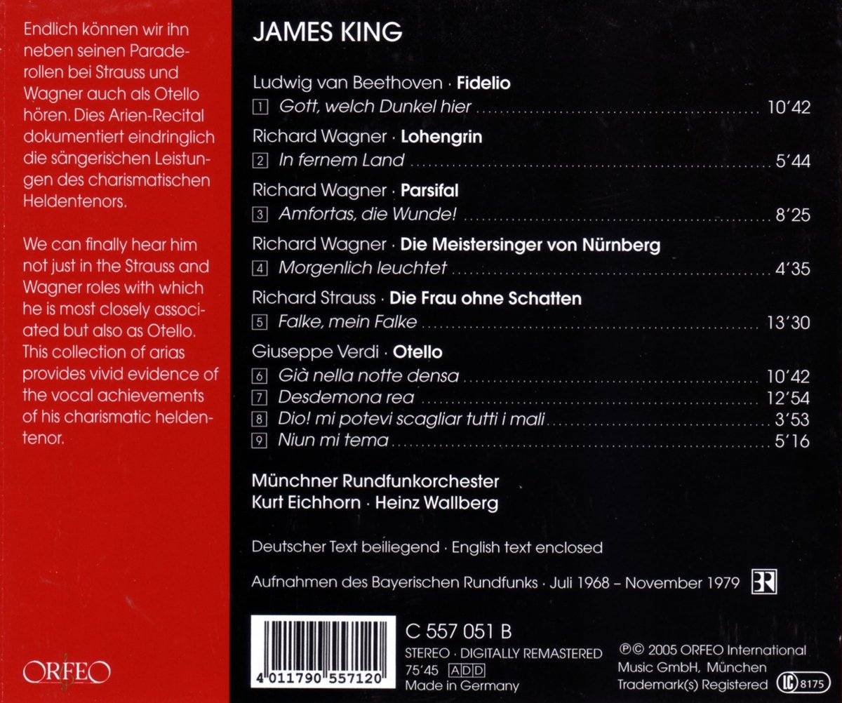 James King 제임스 킹이 부르는 아리아 모음집 (Sings Arias : Grosse Sanger Unseres Jahrhunderts - Recordings 1968-1979) 