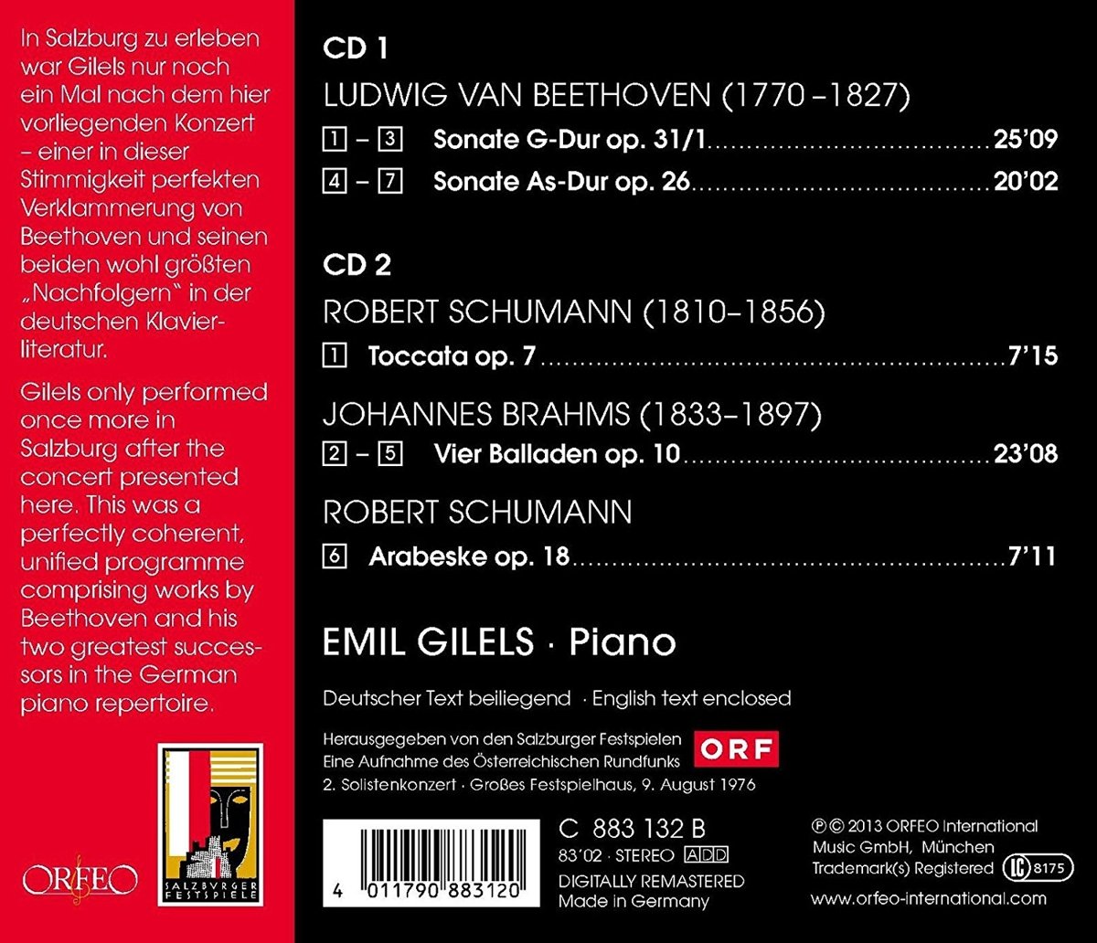 Emil GIlels 베토벤: 피아노 소나타 12, 16번 / 슈만: 토카타, 아라베스크 -  에밀 길렐스 (Beethoven: Piano Sonatas Op.26 'March Funebre', Op.31 No.1 / Schumann: Toccata Op.7, Arabeske Op.18) 