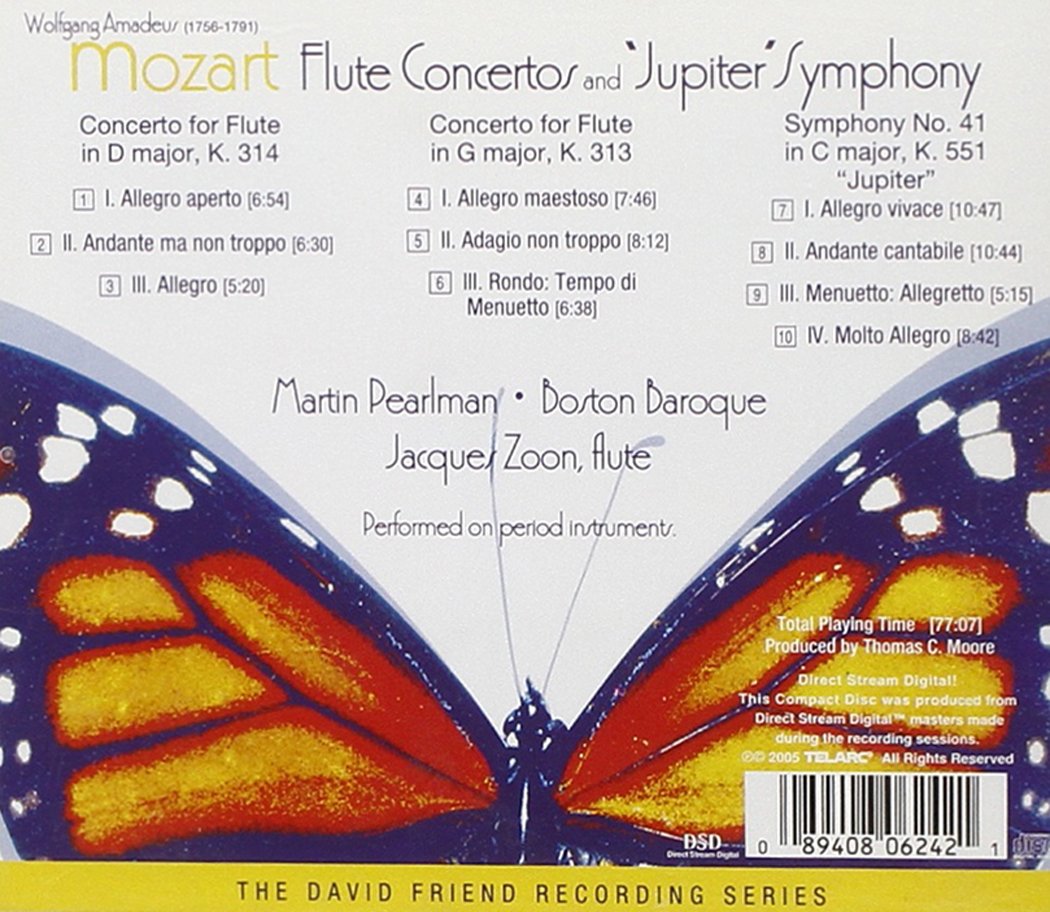 Martin Pearlman 모차르트: 플루트 협주곡, 교향곡 41번 '주피터' (Mozart: Concertos For Flute K.313, K.314, Symphony K.551 'Jupiter') 