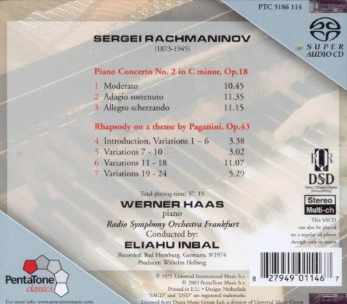 Werner Haas / Eliahu Inbal 라흐마니노프: 피아노 협주곡 2번, 파가니니 주제에 의한 변주곡 (Rachmaninov: Piano Concerto Op.18, Rhapsody on a theme by Paganini Op.43)  