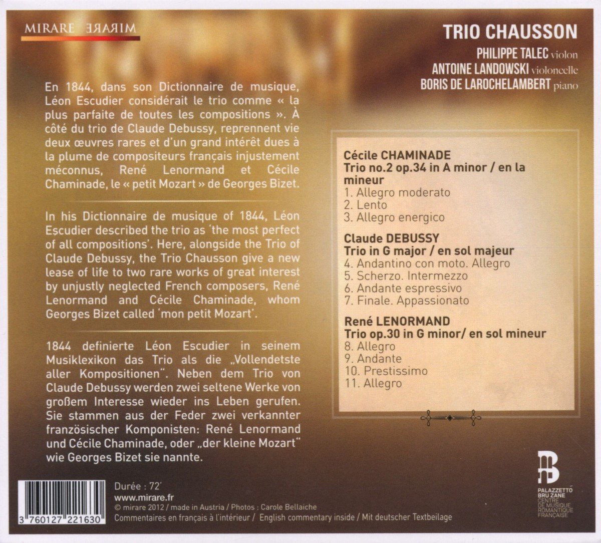 Trio Chausson 샤미나드 / 드뷔시 / 르노르만: 피아노 트리오 (Chaminade / Debussy / Lenormand: Piano Trios)