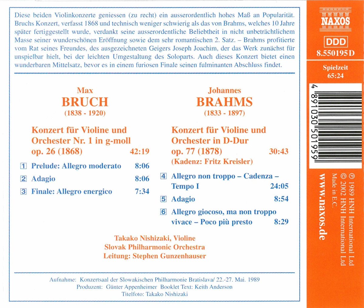 Takako Nishizaki 브루흐 / 브람스: 바이올린 협주곡 (Bruch: Violin Concerto Op.26 / Brahms: Violin Concerto Op.77) 