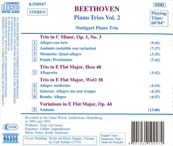 Stuttgart Piano Trio 베토벤: 피아노 삼중주 2집 (Beethoven: Piano Trios Op.1 No.3, Op.44 WoO38)