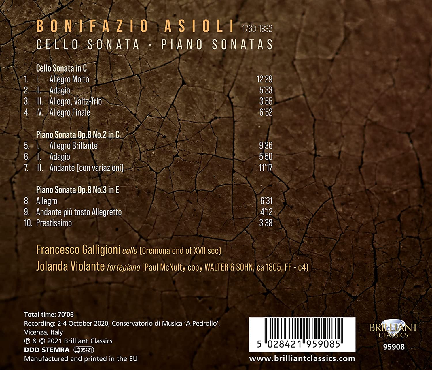 Francesco Galligioni 보니파지오 아시올리: 첼로 소나타, 피아노 소나타 (Bonifazio Asioli: Cello Sonata, Piano Sonatas)