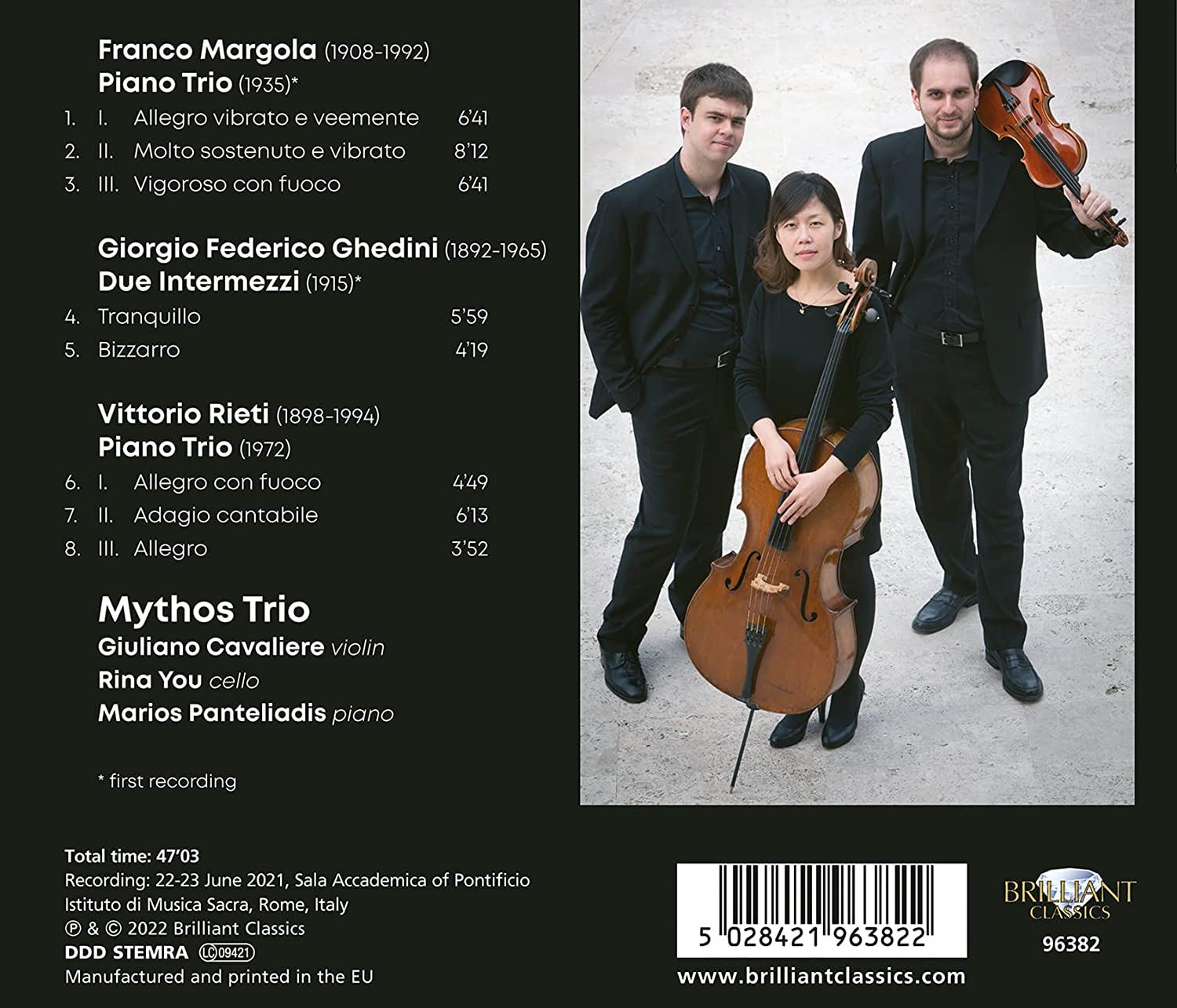 Mythos Trio 마르골라 / 게디니 / 리에티: 피아노 삼중주 - 미토스 삼중주단 (Margola / Ghedini / Rieti: Piano Trios) 