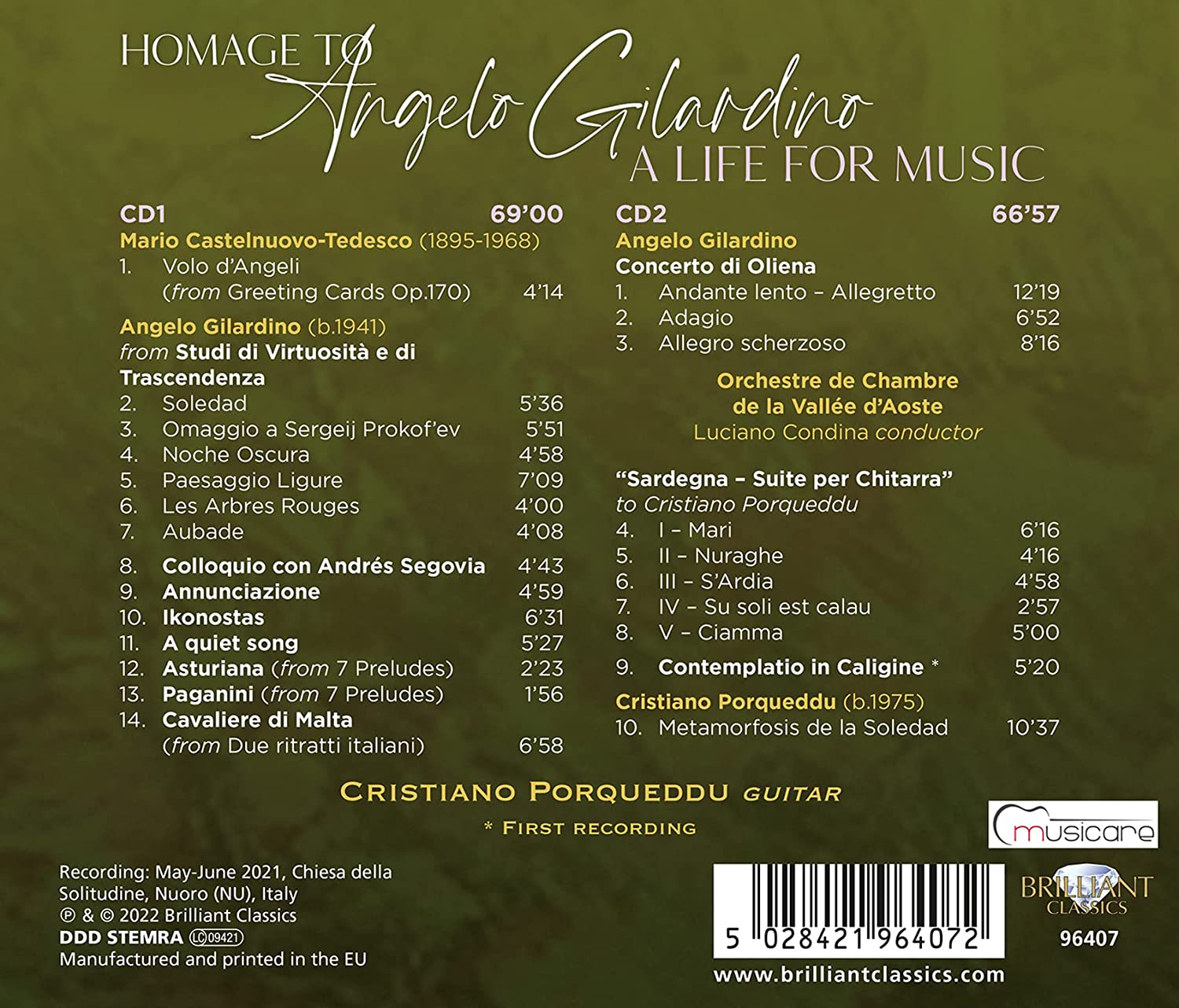 Cristiano Porqueddu 안젤로 질라르디노 헌정 앨범 (Homage to Angelo Gilardino - A Life for Music) 