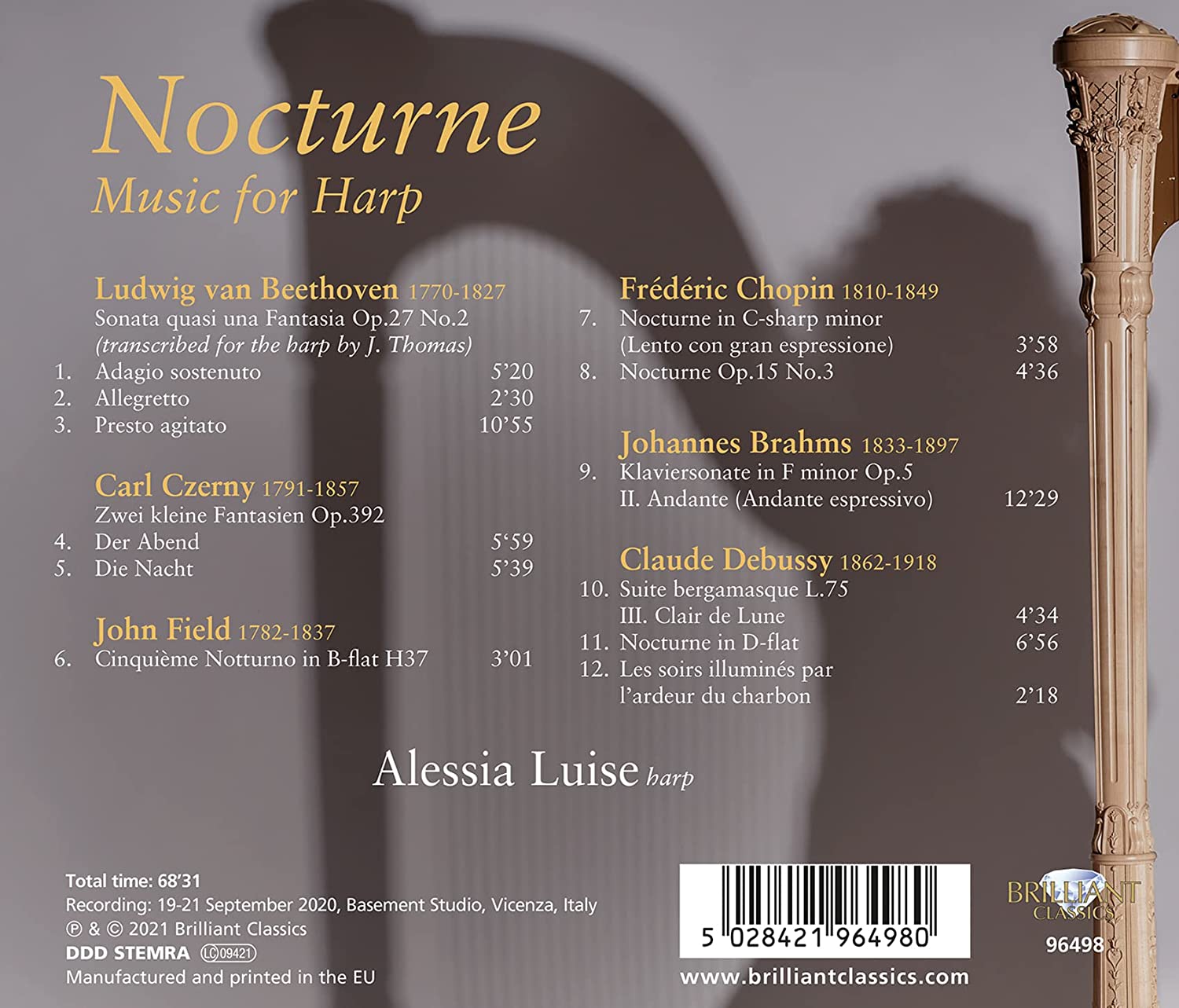 Alessia Luise 하프 연주집 - 드뷔시: 달빛 / 쇼팽, 존 필드: 녹턴 / 베토벤: 월광 소나타 (Nocturne - Music for Harp) 