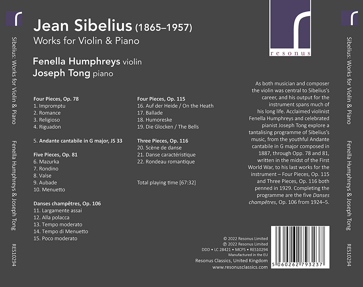 Fenella Humphreys 시벨리우스: 바이올린과 피아노를 위한 작품 (Sibelius: Works for Violin and Piano) 
