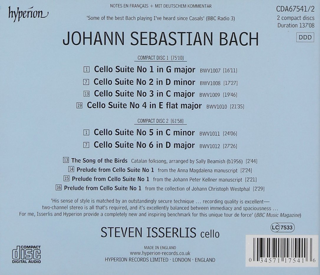 Steven Isserlis 바흐: 첼로 모음곡, 새의 노래 (Bach: The Cello Suites, The Song of the Birds) 