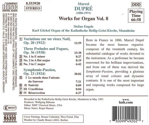 Stefan Engels 뒤프레: 오르간 작품 8집 (Dupre: Works for Organ Vol. 8) 