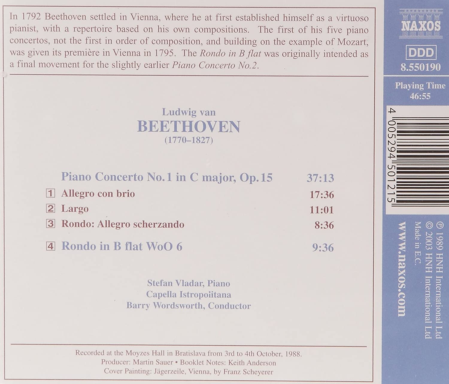 Stefan Vladar 베토벤: 피아노 협주곡 1번, 론도 (Beethoven: Piano Concerto Op.15, Rondo WoO.6) - 슈테판 블라더