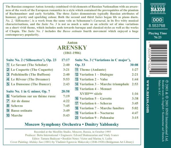 Dmitry Yablonsky 안톤 아렌스키: 세 개의 모음곡 (Anton Arensky: Three Suites - Basso Ostinato, Silhouettes, Variations) 