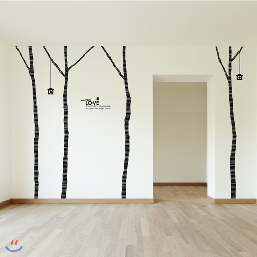 빈티지자작나무(나무4그루) (완제품B타입) 그래픽스티커 포인트 시트지 인테리어 스티커