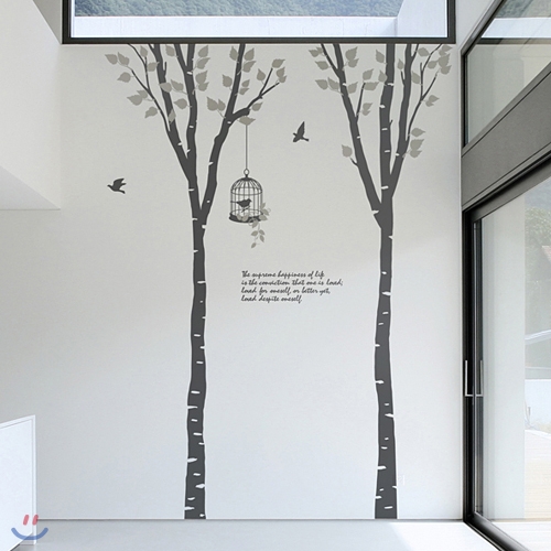 자작나무에서 (나무2그루) (완제품B타입) 그래픽스티커 포인트 시트지 인테리어 스티커