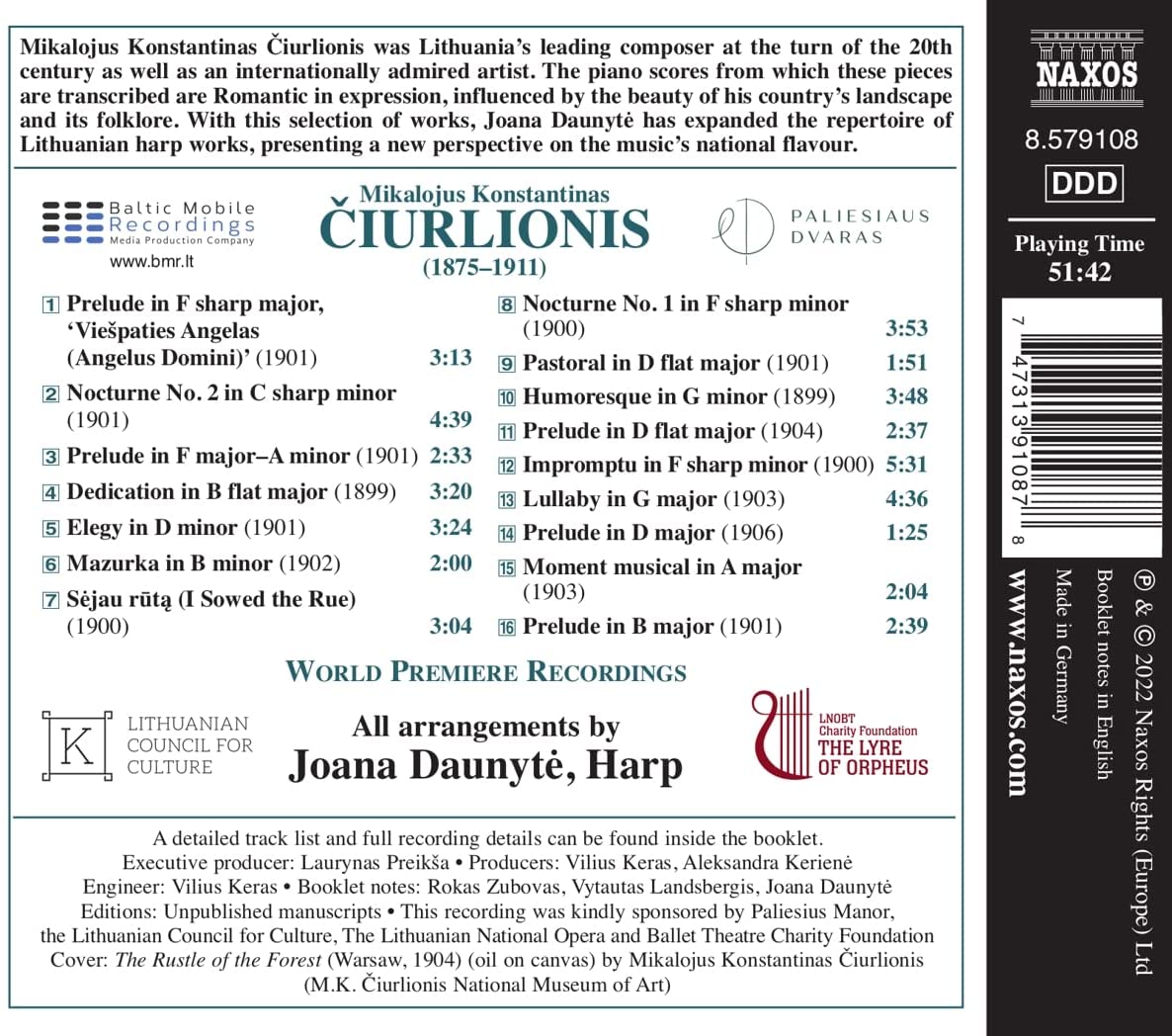 Joana Daunyte 추를리오니스: 하프로 편곡된 추를리오니스의 피아노 작품집 (Ciurlionis: On the Harp Strings) 