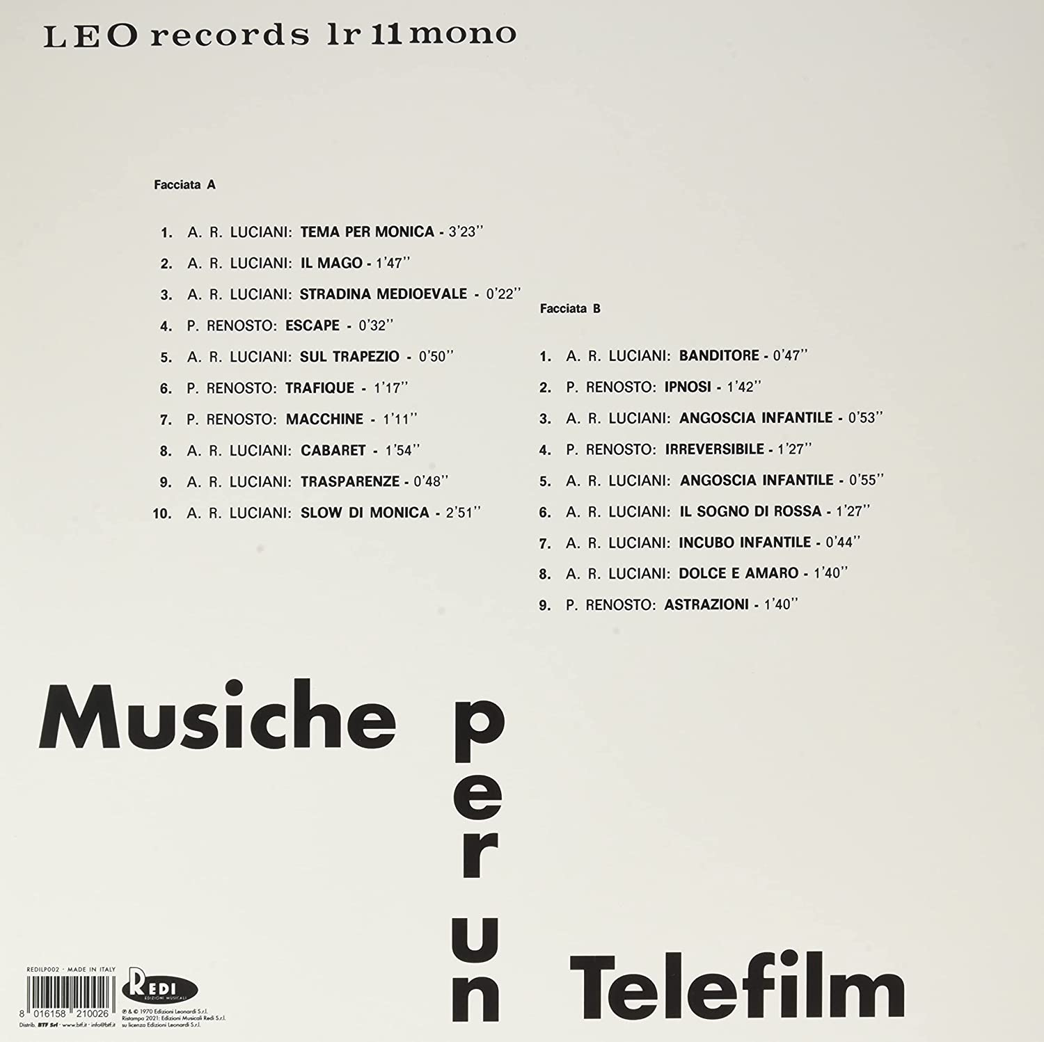 A.R.Luciani / P.Renosto (루치아니 / 레노스토) - Musiche per un Telefilm [투명 오렌지 컬러 LP] 