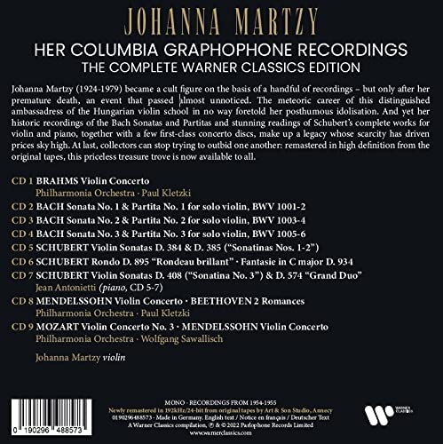 Johanna Martzy 요한나 마르치 컬럼비아 녹음 전집 (Her Columbia Graphophone Recordings - The Complete Warner Classics Edition)