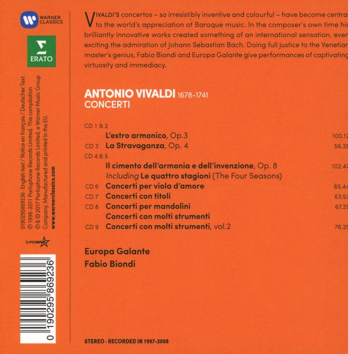 Fabio Biondi 비발디: 협주곡집 - 사계, 라 스트라바간자, 조화의 영감 (Vivaldi: Concertos - Four Seasons, La Stravaganza, L'Estro Armonico) 