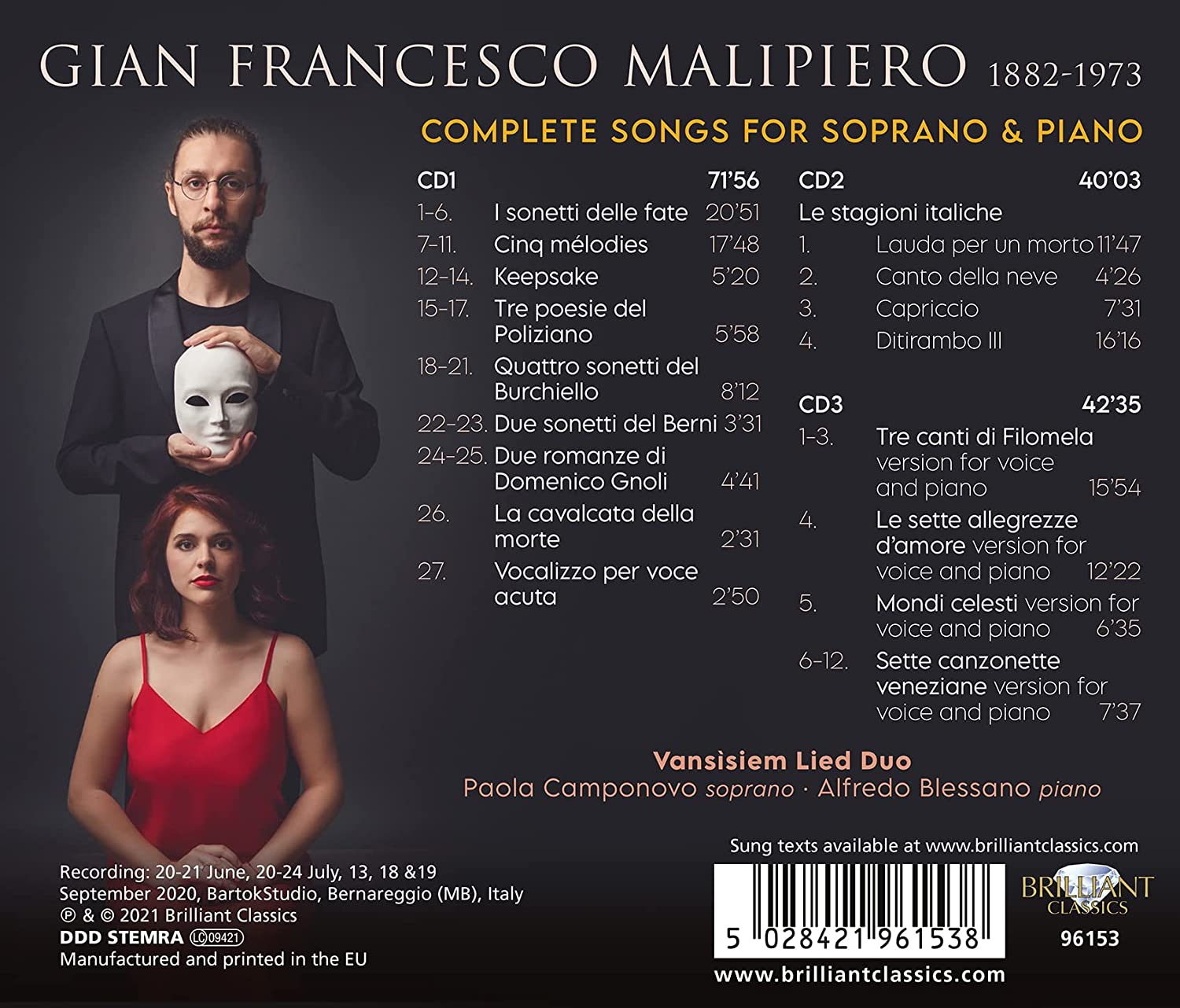 Vanisiem Lied Duo 지안 프란체스코 말리피에로: 20세기 이탈리아 가곡집 (Gian Francesco Malipiero: Complete Songs For Soprano and Piano) 