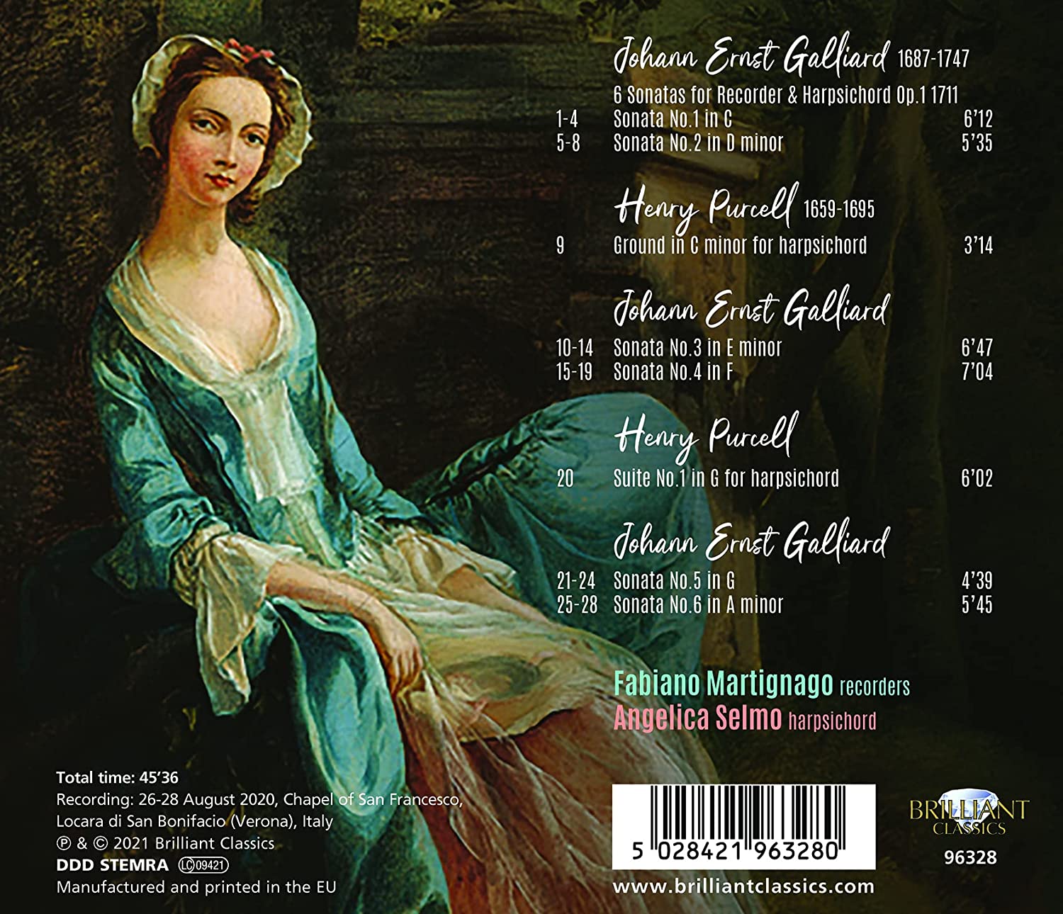 요한 에른스트 갈리어드: 리코더 소나타 (Johann Ernst Galliard: 6 Sonatas for Recorder and Harpsichord Op.1) 