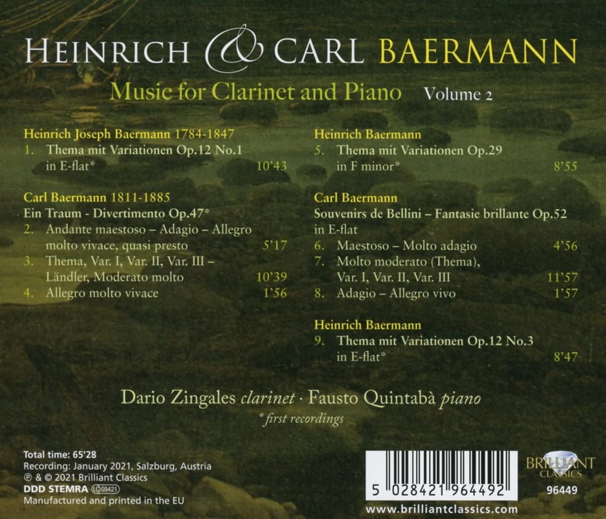 하인리히 / 카를 바에르만: 클라리넷, 피아노 모음곡 (Heinrich & Karl Baermann: Music for Clarinet and Piano) 