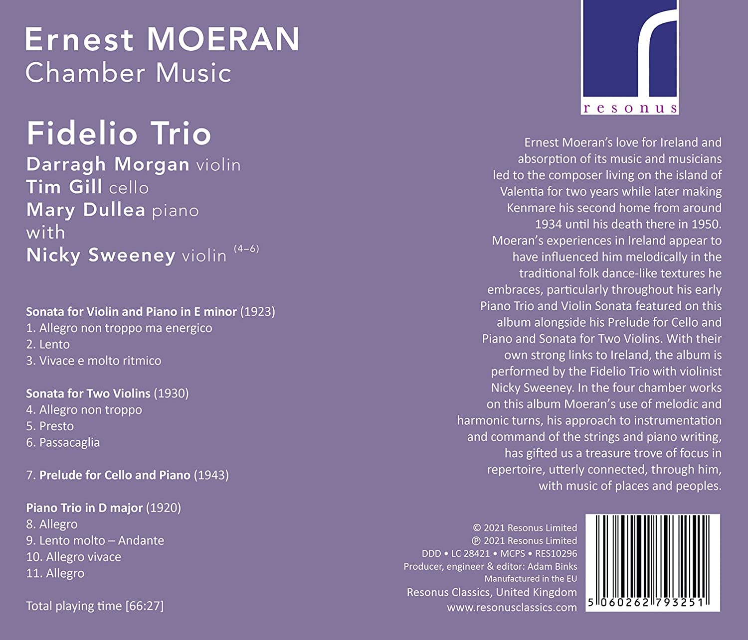 Fidelio Trio 어니스트 모에란: 실내악 작품집 (Ernest Moeran: Chamber Music) 