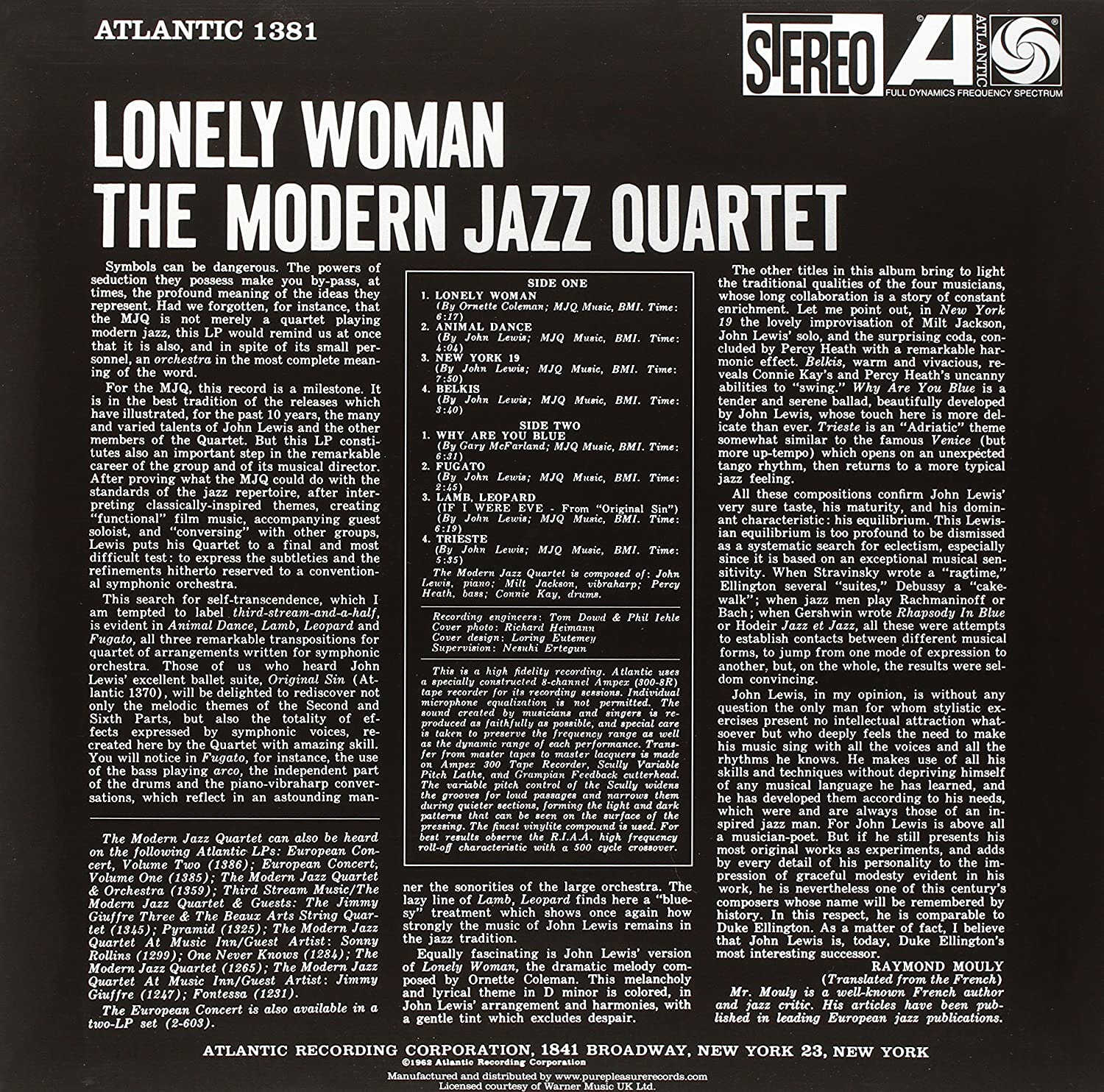 The Modern Jazz Quartet (모던 재즈 쿼텟) - Lonely Woman [LP] 