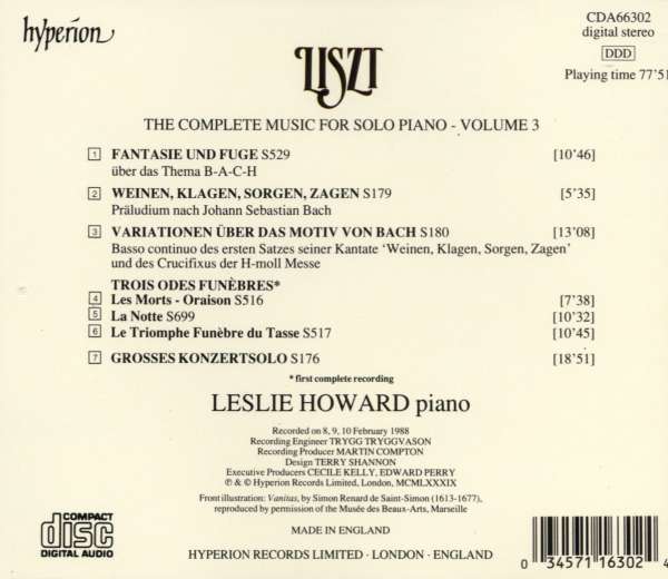 Leslie Howard 리스트: 피아노 독주집 3권 (Liszt: The Complete Music For Solo Piano Vol. 3) 