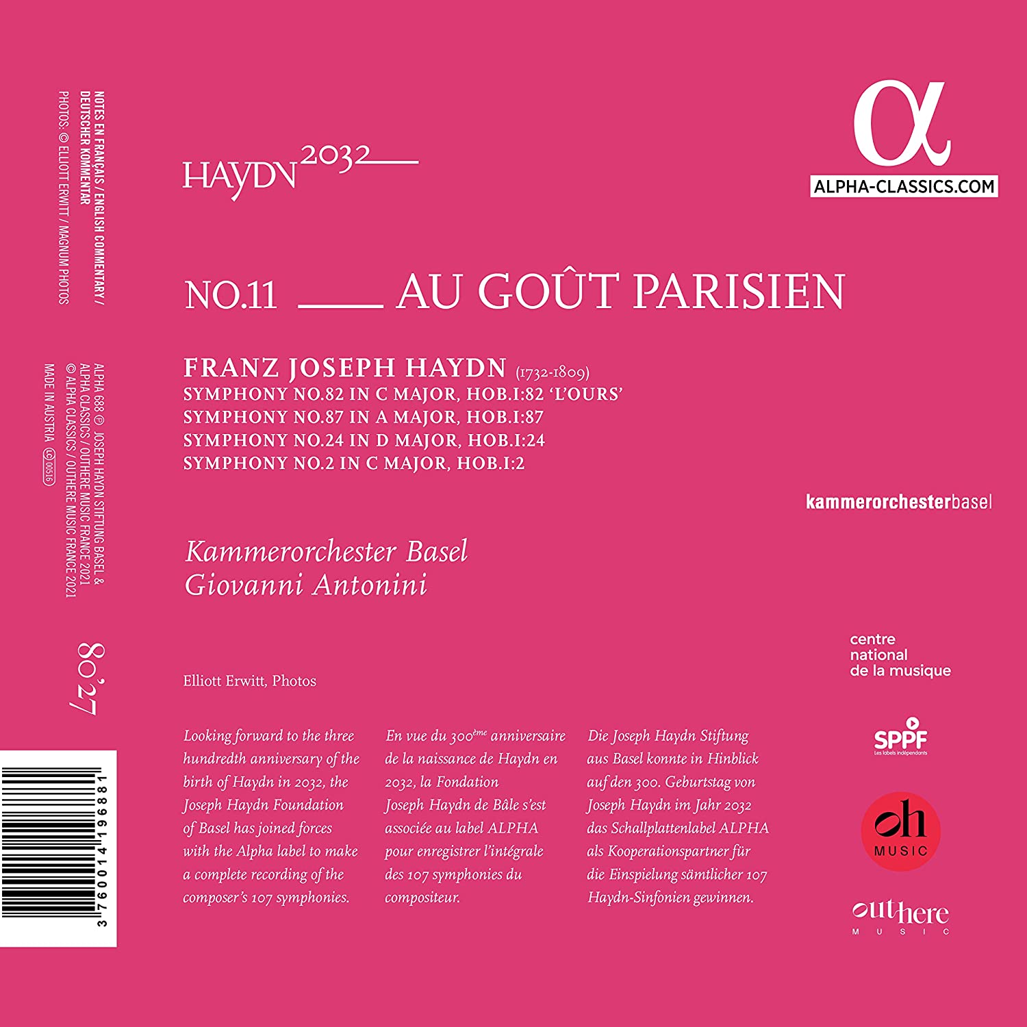 Giovanni Antonini 하이든 2032 프로젝트 11집 (Haydn 2032 Vol. 11 - Au Gout Parisien) 