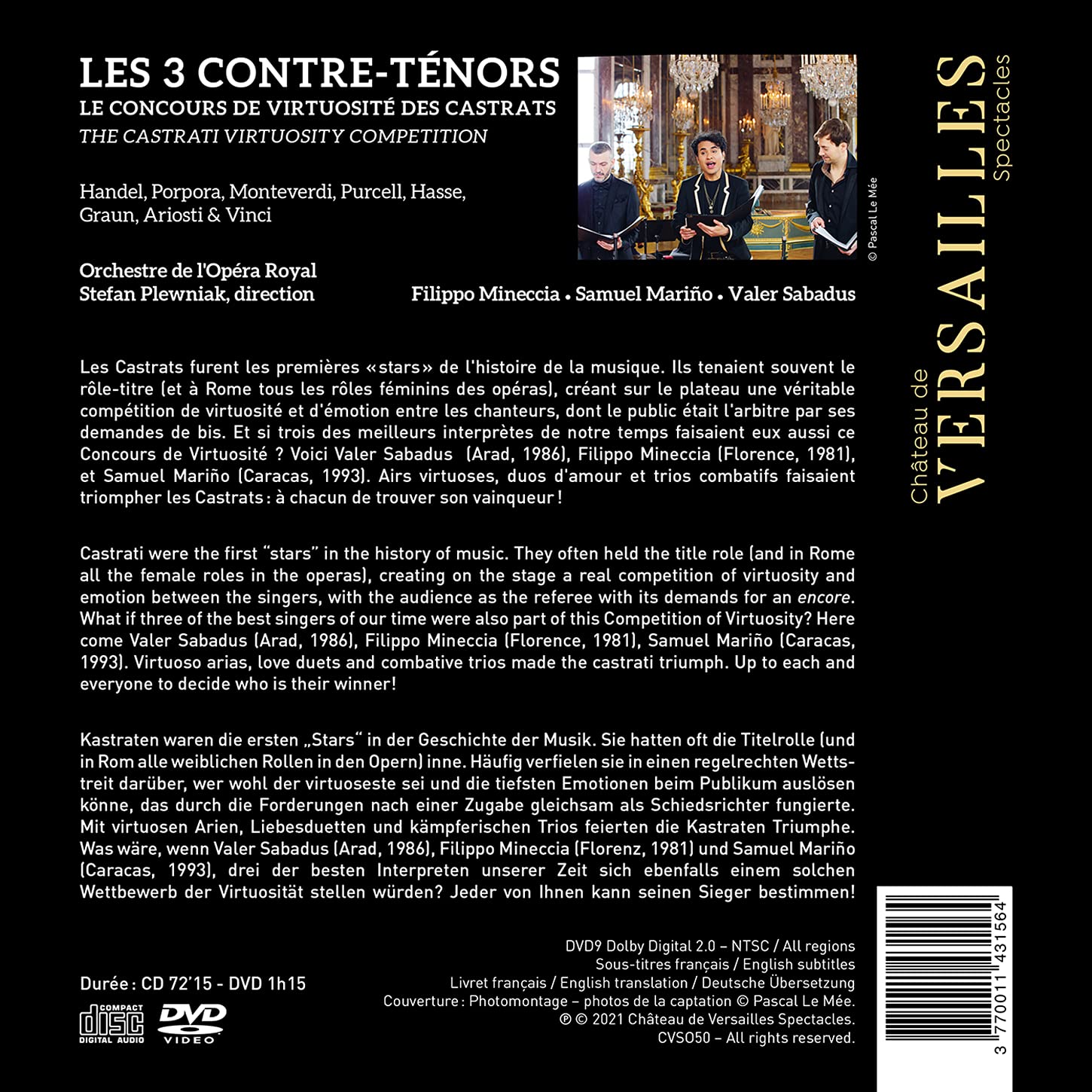 Samuel Marino / Filippo Mineccia / Valer Sabadus 베르사유 궁의 세 카운터테너 (Les 3 Contre-Tenors) [CD+DVD] 