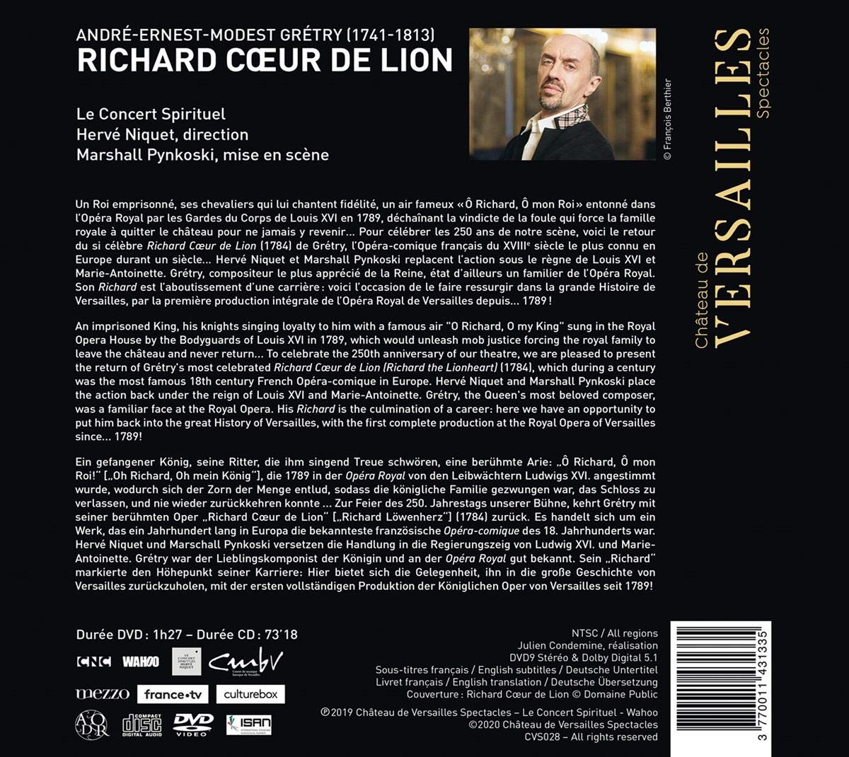 Herve Niquet  앙드레 그레트리: 오페라 '사자왕 리샤르' 전곡 (Andre Modeste Gretry: Richard Coeur de Lion) [CD+DVD] 