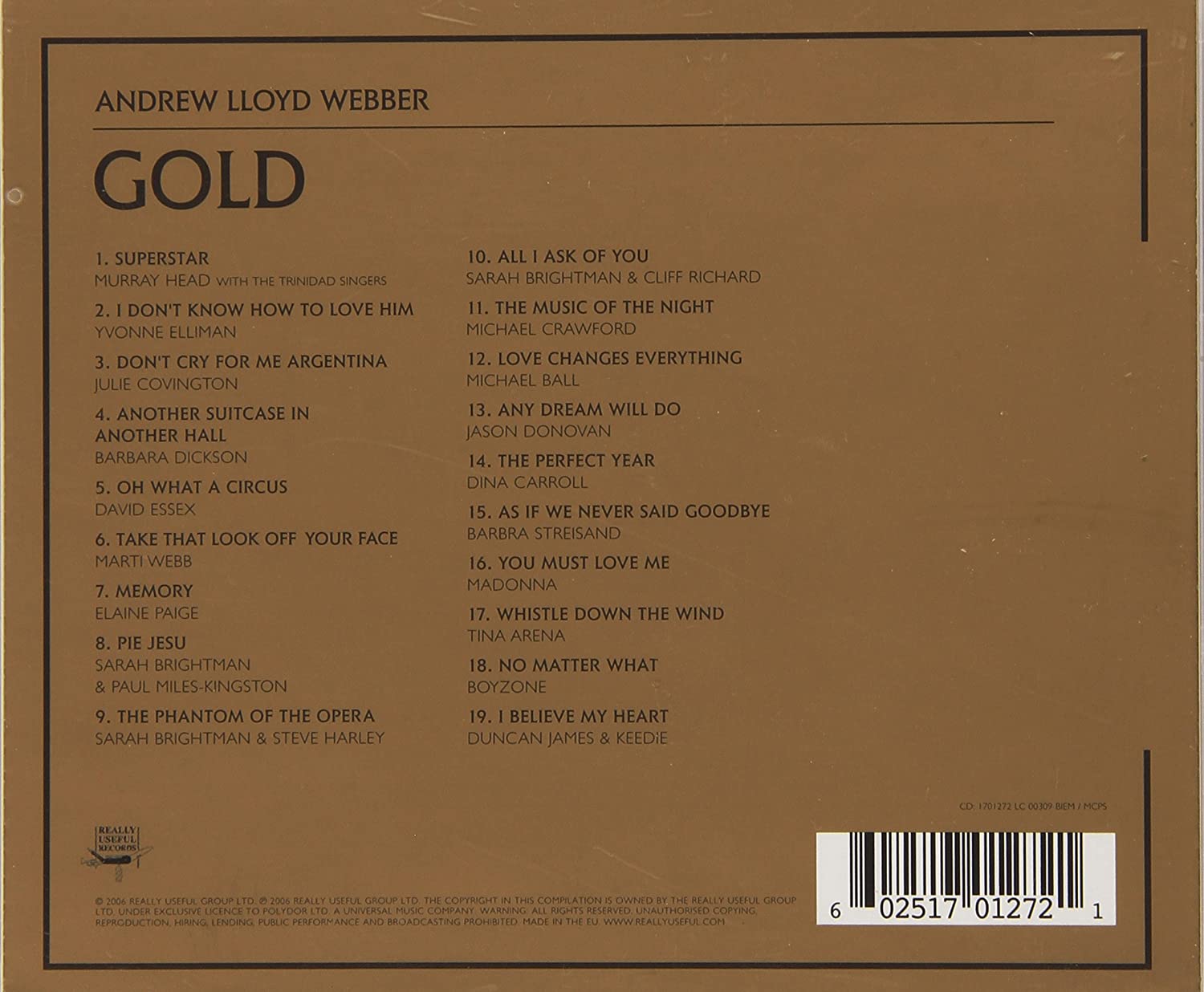 Andrew Lloyd Webber (앤드류 로이드 웨버) - Gold : The Definitive Hit Singles Collection