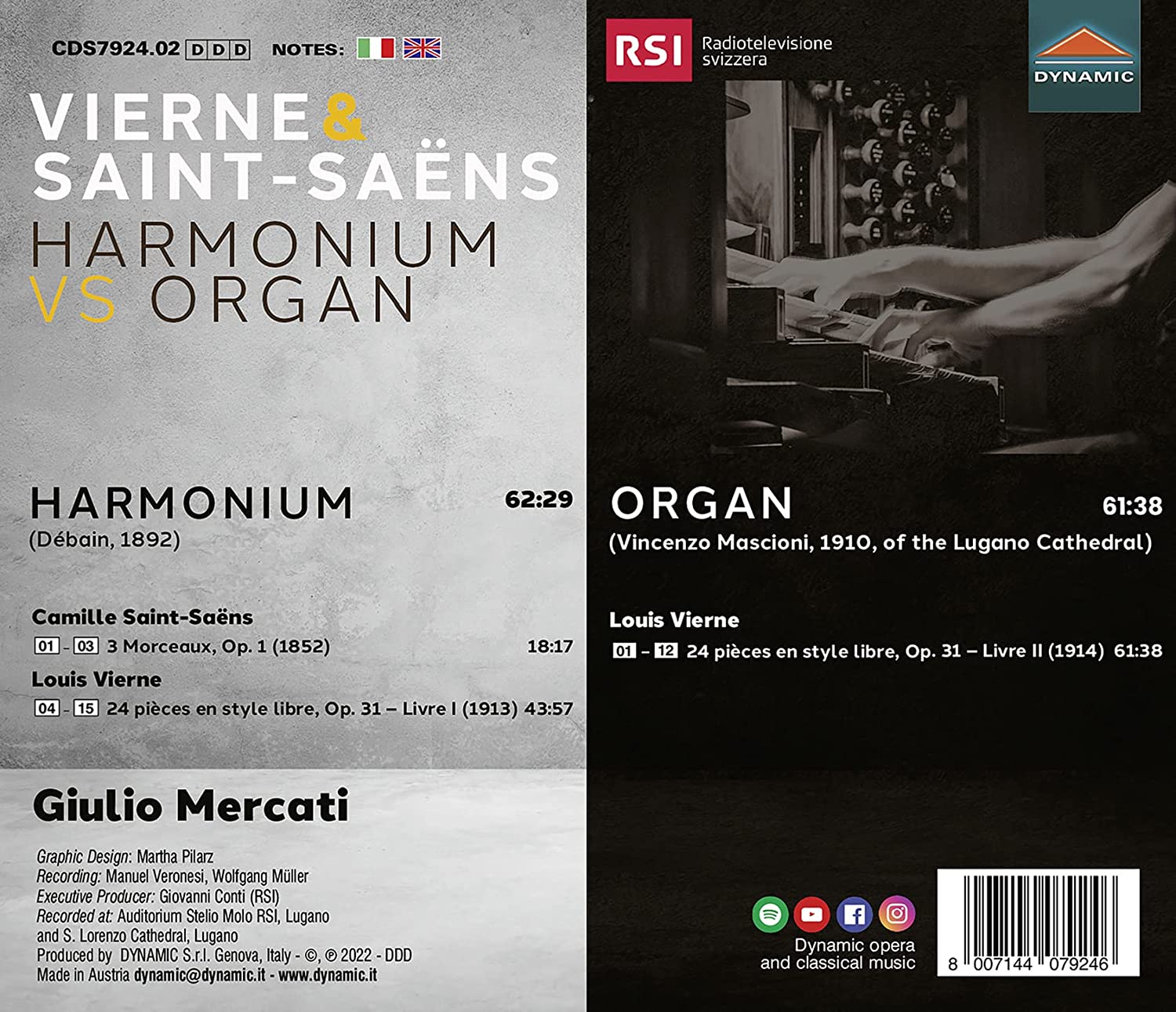 Giulio Mercati 생상스: 세 개의 소품 / 비에른: 24개의 전주곡 (Saint-Saens: 3 Morceaux Op.1 / Vierne: 24 Pieces en style Libre Op.31) 