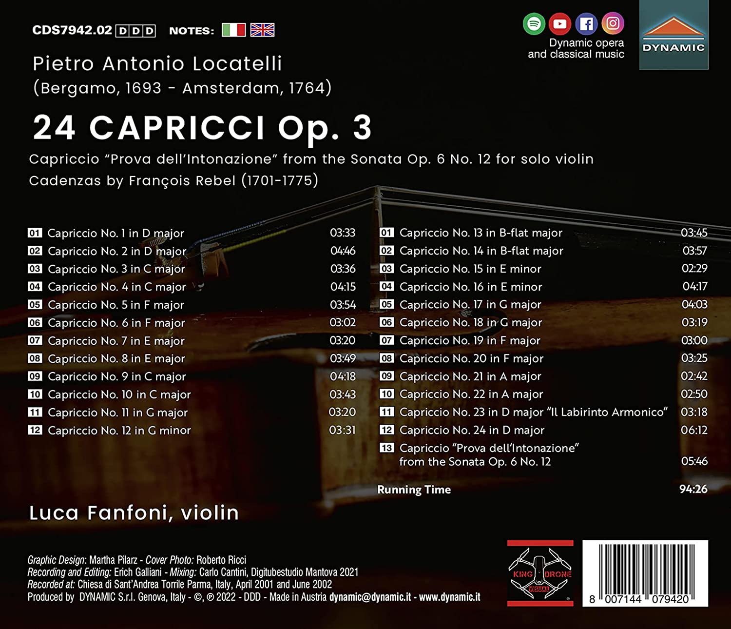 Luca Fanfoni 로카텔리: 24개의 광시곡 (Locatelli: 24 Capricci Op.3 - PLUS ONE) 