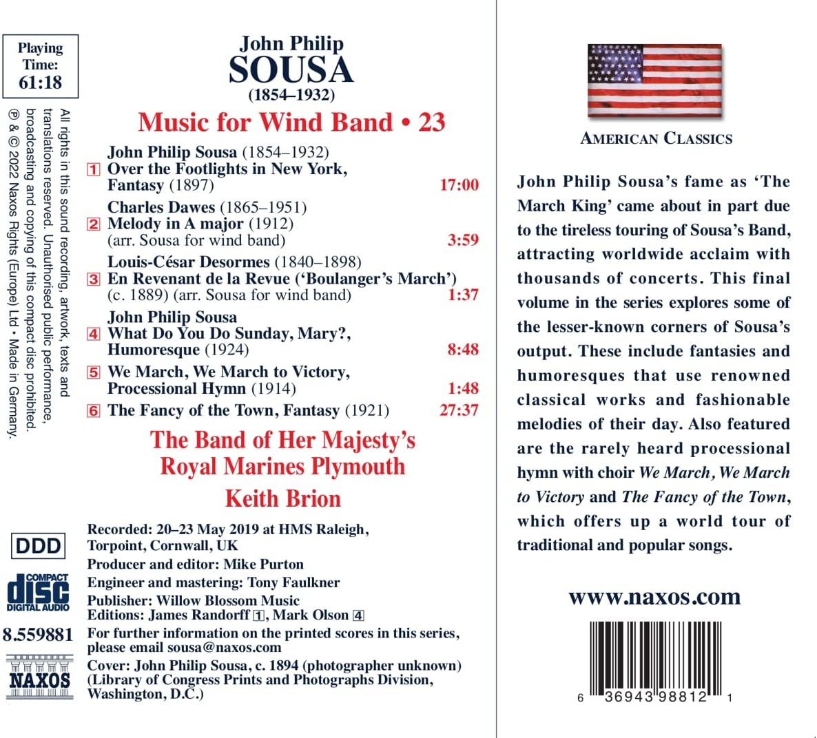 The Band of Her Majesty′s Royal Marines Plymouth 존 필립 수자: 관악 밴드를 위한 작품 23집 (John Philip Sousa: Music For Wind Band Music 23) 