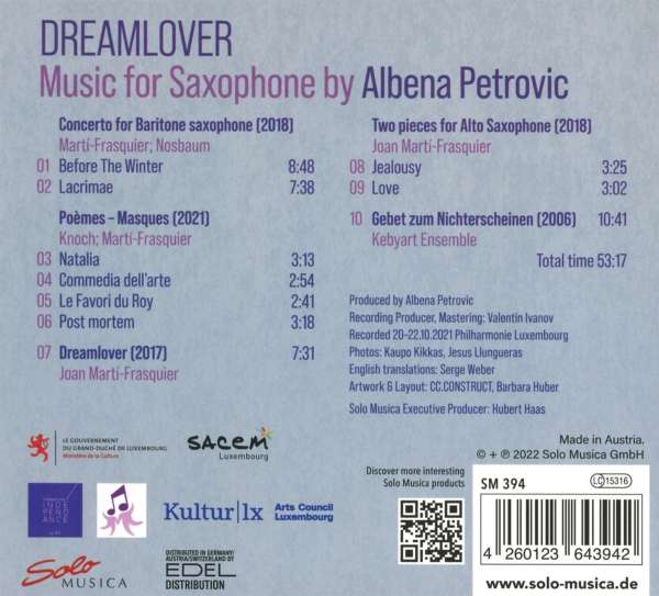 Joan Marti-Frasquier 페트로비치: 드림러버, 바리톤 색소폰 협주곡, 시-가면극 외 (Albena Petrovic: Dreamlover, Concerto for Baritone Saxophone, Poemes-Masques) 