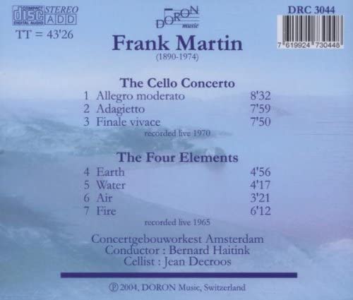 Jean Decroos 프랑크 마르탱: 첼로 협주곡, 4원소 (Frank Martin: The Cello Concerto, The Four Elements) 