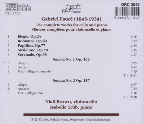 Niall Brown 포레: 첼로 소나타 1, 2번, 엘레지 외 - 니얼 브라운 (Faure: The Complete Works for Cello and Piano - Including the Elegy) 