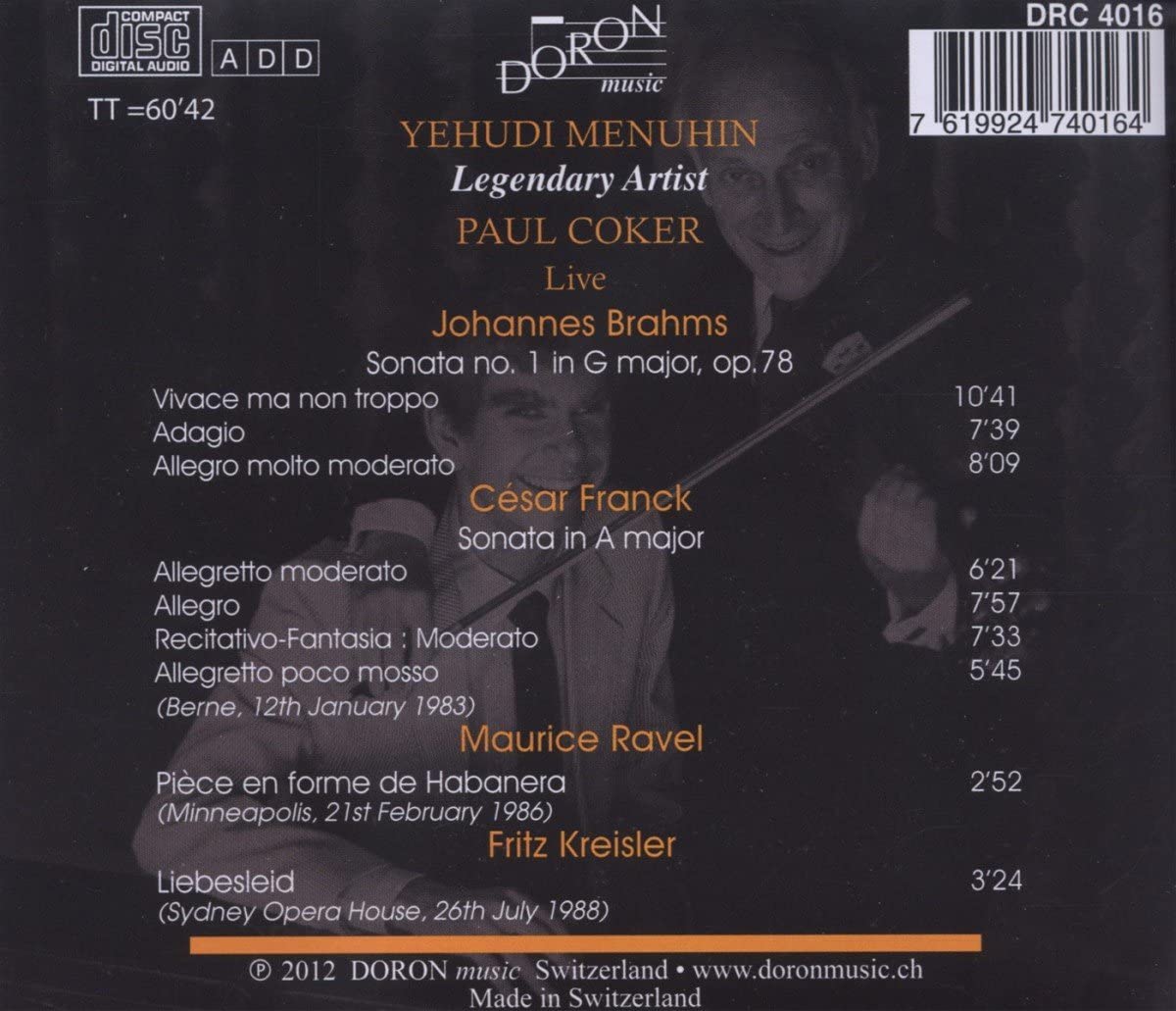 Yehudi Menuhin 브람스: 바이올린 소나타 1번 / 프랑크: 바이올린 소나타 - 예후디 메뉴힌 (Brahms: Violin Sonata Op.78 / Franck: Sonata in A major)